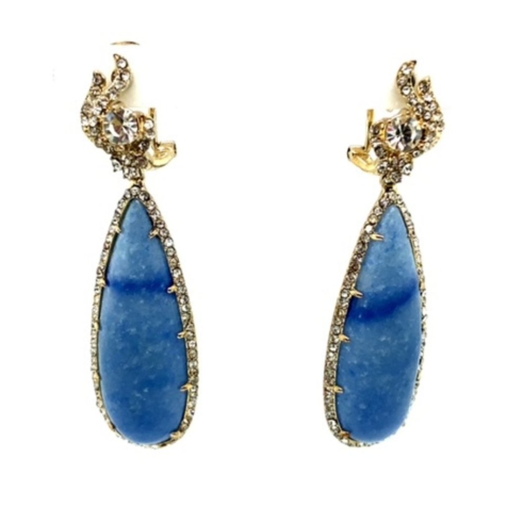Goldtone Denim Lapis & Rhinestone Dangle Earrings